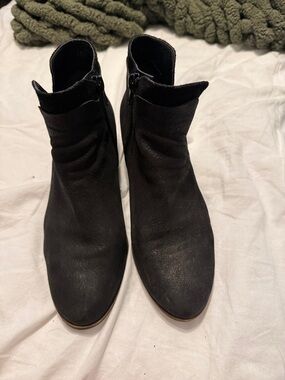 Lucky Brand Black Leather Ankle Booties with Side Zip